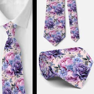 Errötendes Rosa Blau Lila Violette Blumen Floral Krawatte