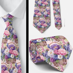 Errötendes Rosa Blau Lila Violette Blumen Floral Krawatte