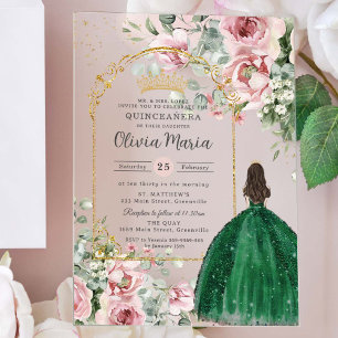 Errötendes Rosa Blumen Smaragd Quinceañera Sweet 1 Acryleinladungen