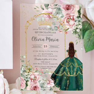 Errötendes Rosa Blumen Smaragd Quinceañera Sweet 1 Acryleinladungen