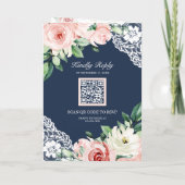 Errötendes Rosa Blumen-Spitze Marineblau QR-Code H Einladung (Rückseite)