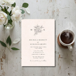 Errötendes Rosa Botanisches Monogramm Hochzeitsein Einladung