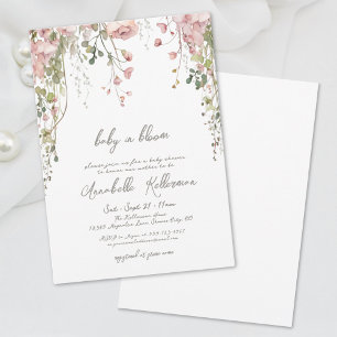 Errötendes Rosa Botanisches Wildblumen-Baby-Shower Einladung