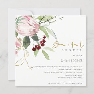 ERRÖTENDES ROSA BURGUNDER PROTEA BLUMEN-HOCHZEITSS EINLADUNG