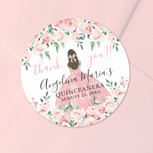 Errötendes Rosa Dankeschön Florale Quinceanera Runder Aufkleber
