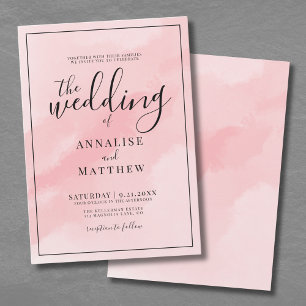 Errötendes Rosa Einfache Aquarell-Hochzeit Einladung