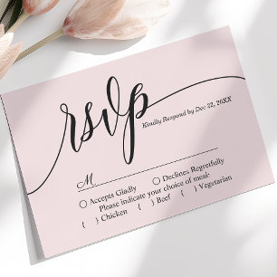 Errötendes Rosa Einfache Schrift Hochzeits-Antwort RSVP Karte