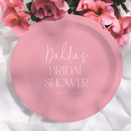 Errötendes Rosa Elegante Kalligrafie Brautparty Pappteller