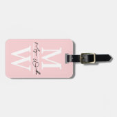 Errötendes Rosa Elegantes Monogramm Name Gepäckanhänger (Vorderseite horizontal)