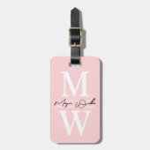 Errötendes Rosa Elegantes Monogramm Name Gepäckanhänger (Vorderseite vertikal)