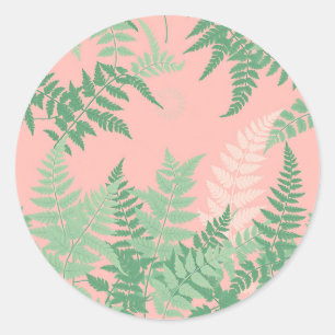 Errötendes Rosa Farnblatt Botanisches Sage Grün Mo Runder Aufkleber