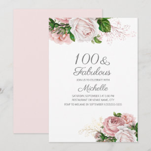 Errötendes Rosa Floral 100 und Fantastischer Gebur Einladung