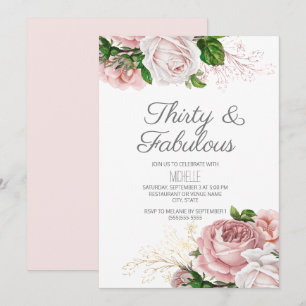 Errötendes Rosa Floral 30 und Fantastische Geburts Einladung