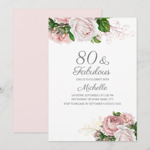 Errötendes Rosa Floral 80 und Fantastischer Geburt Einladung