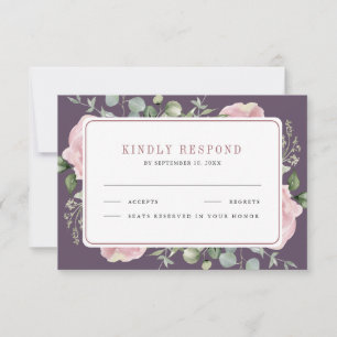 Errötendes Rosa Florales Eukalyptus Staubiges Lila RSVP Karte