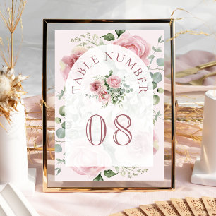 Errötendes Rosa Florales Eukalyptus-Tor Hochzeit Tischnummer
