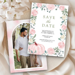 Errötendes Rosa Florales Kürbis Foto Hochzeit Save The Date