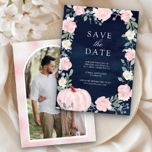 Errötendes Rosa Florales Kürbis Marineblau Foto Ho Save The Date