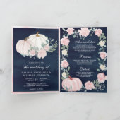 Errötendes Rosa Florales Kürbis QR-Code Marine Hoc Einladung (Innenseite)