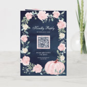 Errötendes Rosa Florales Kürbis QR-Code Marine Hoc Einladung (Rückseite)
