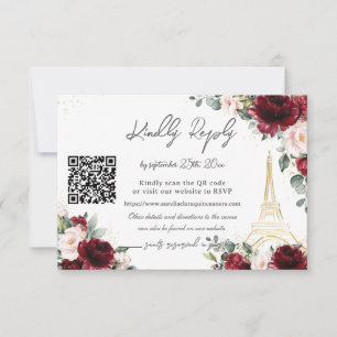 Errötendes Rosa Florales Paris Eiffelturm Quinceañ RSVP Karte