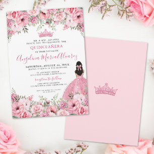 Errötendes Rosa Florales Quinceanera Einladung