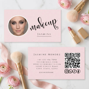 Errötendes Rosa Foto MUA QR-Code Social Icons  Visitenkarte