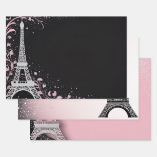 Errötendes Rosa Glitter Pariser Thema Metallisches Geschenkpapier Set
