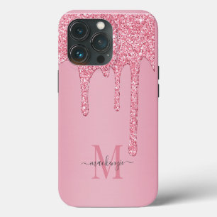 Errötendes Rosa Glitzer Glam Glittertropfen Monogr iPhone 13 Pro Hülle