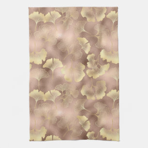 Errötendes Rosa Gold Ginkgo Blätter Elegant Botani Geschirrtuch