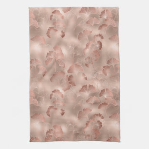 Errötendes Rosa Gold Ginkgo Blätter Elegant Botani Geschirrtuch