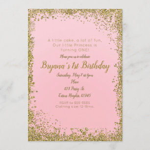 Errötendes Rosa & Gold Glitter Glam 1. Geburtstags Einladung