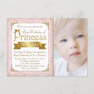 Errötendes Rosa Gold Prinzessin Erste Geburtstagse Einladung