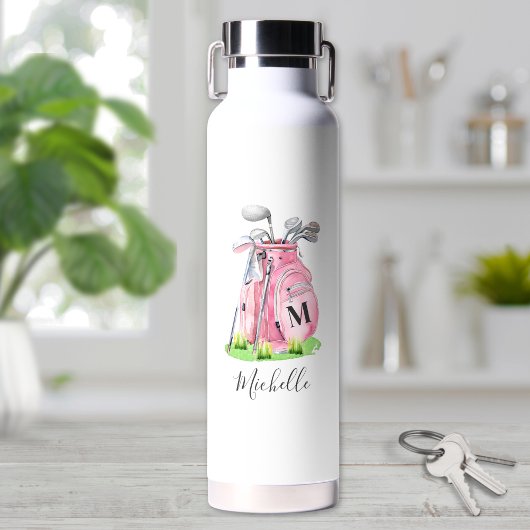 Errötendes Rosa Golf Monogramm Trinkflasche