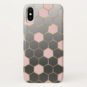 Errötendes Rosa Grau & Gold Sechseck Moderne Glamo Case-Mate iPhone Hülle