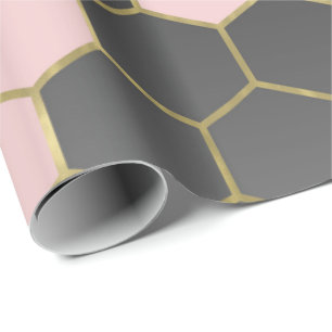 Errötendes Rosa Grau & Gold Sechseck Moderne Glamo Geschenkpapier
