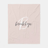 Errötendes Rosa Grau Script Monogramm Name Fleecedecke (Vorderseite)