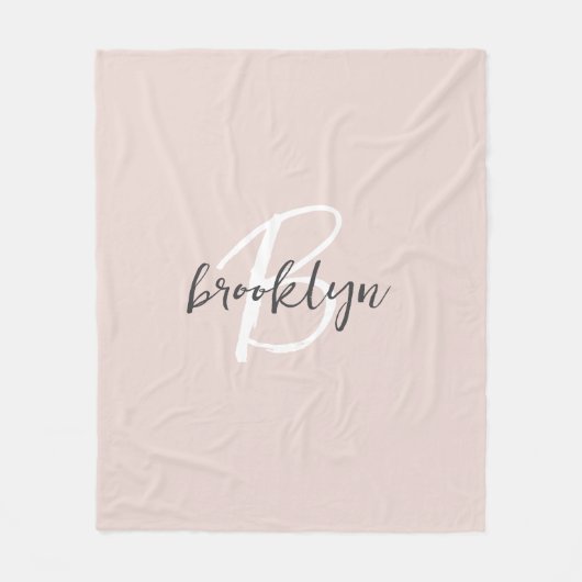 Errötendes Rosa Grau Script Monogramm Name Fleecedecke (Vorderseite)