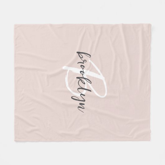 Errötendes Rosa Grau Script Monogramm Name Fleecedecke (Vorderseite (Horizontal))