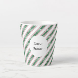 Errötendes Rosa Grün Glitzerndes Streifen Weihnach Milchtasse