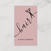 Errötendes Rosa Haar Script Stylist Schere QR-Code Visitenkarte (Vorderseite)