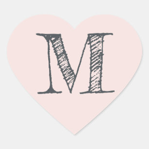Errötendes Rosa Herz Minimalistisches Monogramm In Herz-Aufkleber