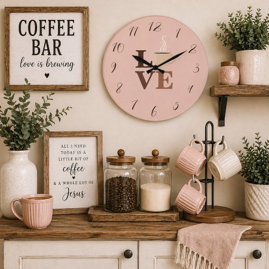Errötendes Rosa Kaffee Liebe Romantisch Große Wanduhr