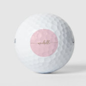 Errötendes Rosa Minimal Gold Schrift Monogramm Nam Golfball (Vorderseite)