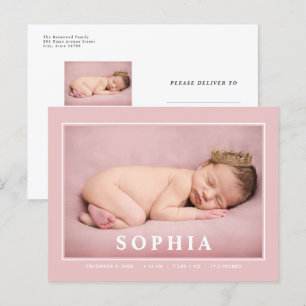 Errötendes Rosa Minimalistisches Baby Mädchen Gebu Postkarte