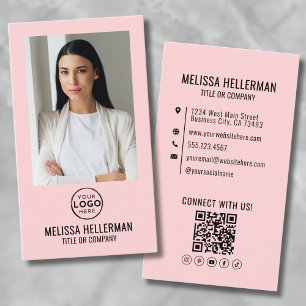 Errötendes Rosa Minimalistisches Foto-QR-Code-Logo Visitenkarte