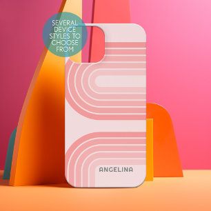 Errötendes Rosa Mod Retro Streifenmuster Benutzerd iPhone 15 Hülle