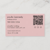 Errötendes Rosa Modern Foto Make-up QR-Code Visitenkarte (Rückseite)