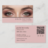 Errötendes Rosa Modern Foto Make-up QR-Code Visitenkarte (Vorne/Hinten)