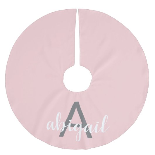 Errötendes Rosa Modernes Monogramm Polyester Weihnachtsbaumdecke (Vorderseite)